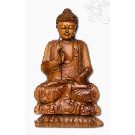 Tanító Buddha lótuszon fa faragott szobor különlegesség, hatalmas - 80 cm