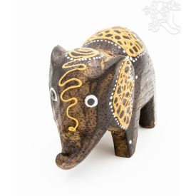 Festett mintás fa elefánt, közepes - 6 cm