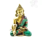 Gyógyító Buddha réz szobor, kővel berakott, prémium minőség - 7 cm
