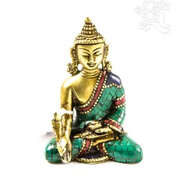   Gyógyító Buddha réz szobor, kővel berakott, prémium minőség - 7 cm