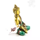 Gyógyító Buddha réz szobor, kővel berakott, prémium minőség - 7 cm