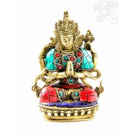 4 karú Csenrézi réz szobor, kővel berakott - 14 cm