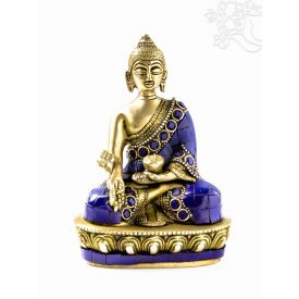 Gyógyító Buddha réz szobor, kővel berakott - 14 cm