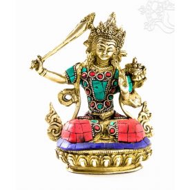Manjushri réz szobor, kővel berakott - 14cm