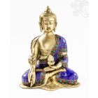 Gyógyító Buddha réz szobor, kővel berakott - 21cm