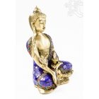 Gyógyító Buddha réz szobor, kővel berakott - 21cm