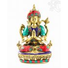 4 karú Csenrézi réz szobor, kővel berakott - 20cm