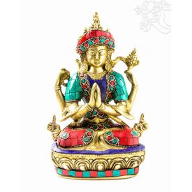 4 karú Csenrézi réz szobor, kővel berakott - 20cm