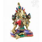 Zöld Tara réz szobor, kővel berakott - 24,5 cm