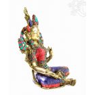 Zöld Tara réz szobor, kővel berakott - 24,5 cm