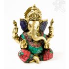 Ganesha réz szobor, kővel berakott - 14 cm