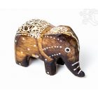Festett mintás fa elefánt, közepes - 6 cm