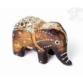 Festett mintás fa elefánt, közepes - 6 cm