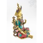 Zöld Tara réz szobor, kővel berakott különlegesség - 40 cm