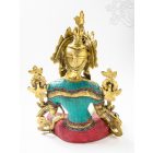 Zöld Tara réz szobor, kővel berakott különlegesség - 40 cm