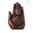 Buddha fej kézben, vörös színű - 9 cm