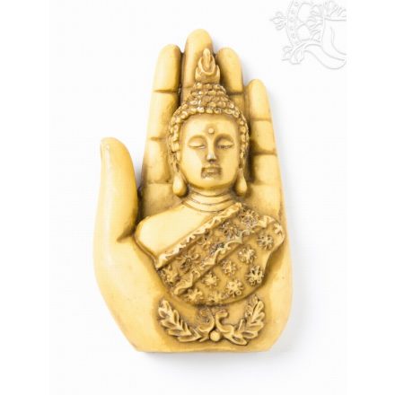 Buddha fej kézben, csont színű - 9 cm