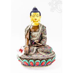   Shakyamuni Buddha oxidált, féldrágaköves szobor különlegesség, ritkaság - 33 cm