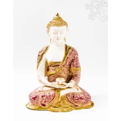 Amitabha Buddha réz szobor, fehér-arany és színes - 30cm