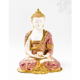 Amitabha Buddha réz szobor, fehér-arany és színes - 30cm