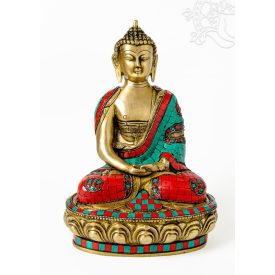 Amitabha Buddha réz szobor, kővel berakott - 32 cm