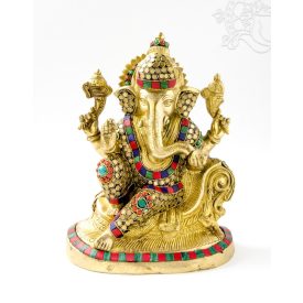 Ganesha réz szobor kővel berakott - 26 cm