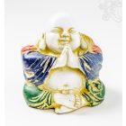 Nevető Buddha réz szobor, fehér-arany és színes - 11 cm