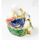 Nevető Buddha réz szobor, fehér-arany és színes - 11 cm