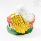 Nevető Buddha réz szobor, fehér-arany és színes - 11 cm