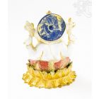 Ganesha lótuszon réz szobor, fehér-arany és színes - 15 cm