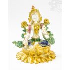 Zöld Tara réz szobor, fehér-arany és színes - 16 cm