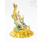 Zöld Tara réz szobor, fehér-arany és színes - 16 cm