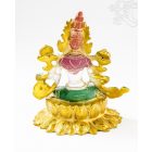 Zöld Tara réz szobor, fehér-arany és színes - 16 cm