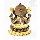 Ganesha lótuszon réz szobor, arany-bronz - 15 cm