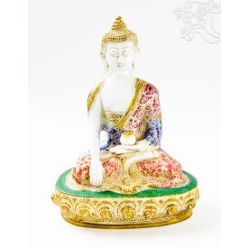   Shakyamuni Buddha réz szobor, fehér-arany és színes - 25 cm