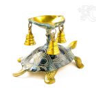 Teknős réz mécsestartó, arany és sötétzöld - 13 cm