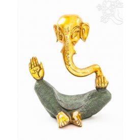   Ganesha absztrakt réz szobor, arany és sötétzöld - 20 cm