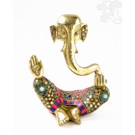   Ganesha absztrakt réz szobor, matt sárga, kővel berakott - 20 cm