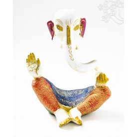   Ganesha absztrakt réz szobor, fehér-arany és színes - 20 cm