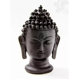 Buddha fej szobor, rezin, fekete - 18 cm