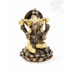 Ganesha lótuszon réz szobor, arany-bronz - 6 cm