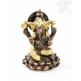 Ganesha lótuszon réz szobor, arany-bronz - 6 cm