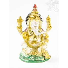 Ganesha réz szobor, fehér-arany és színes - 12 cm