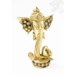   Ganesha absztrakt réz szobor, matt sárga, kővel berakott - 12 cm