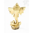 Ganesha absztrakt réz szobor, matt sárga, kővel berakott - 12 cm