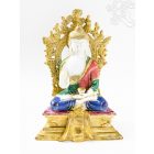 Áldó Buddha réz szobor trónon, fehér-arany és színes - 30 cm