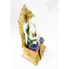 Áldó Buddha réz szobor trónon, fehér-arany és színes - 30 cm