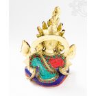 Zöld Tara réz szobor, kővel berakott - 26 cm