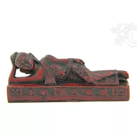 Fekvő Buddha vörös színű rezin szobor - 11 cm
