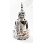 Shakyamuni Buddha fa faragott szobor, mosott fehér színű - 60 cm